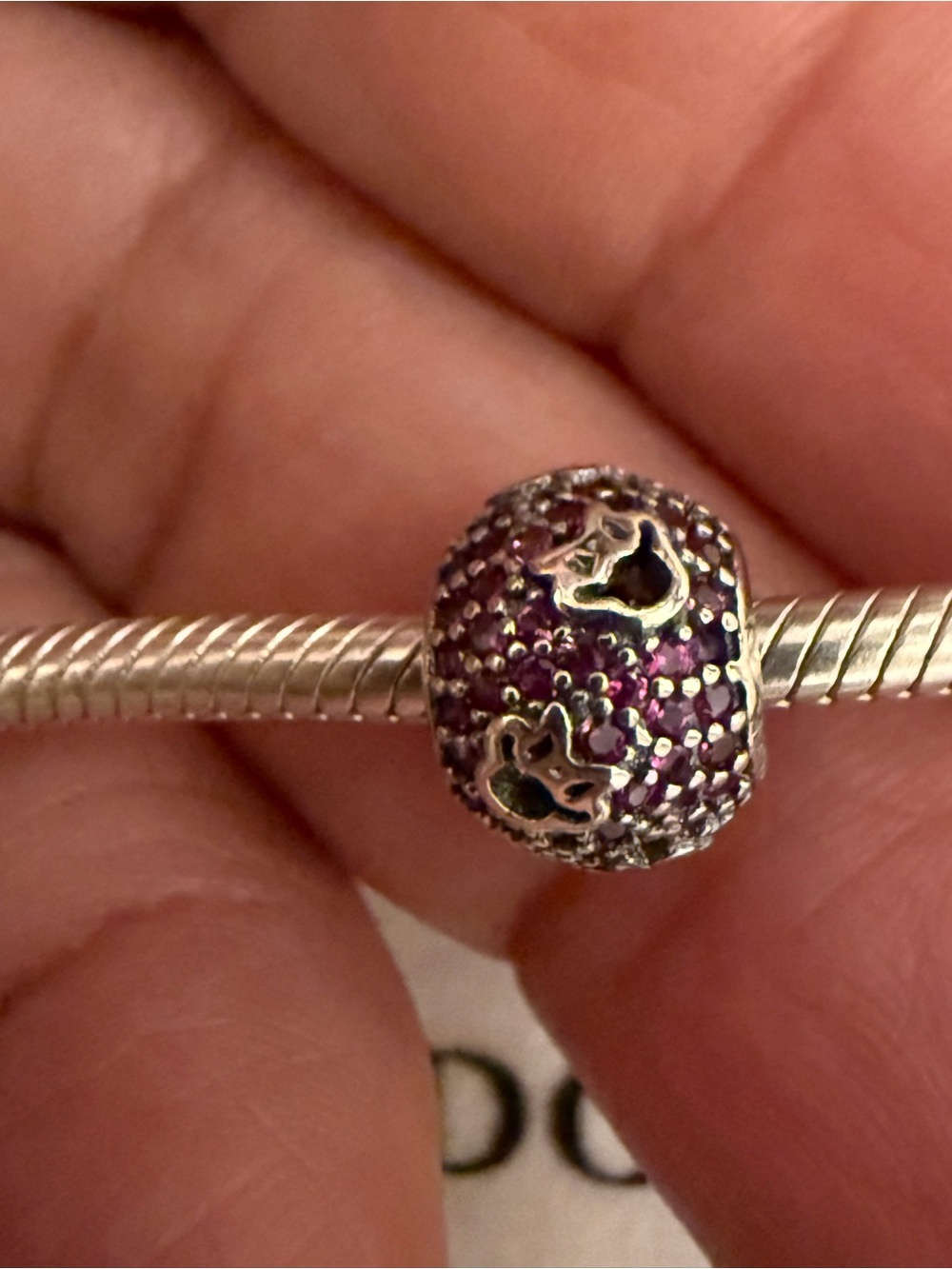 Pandora Silver Charm with Purple Crystal Hearts